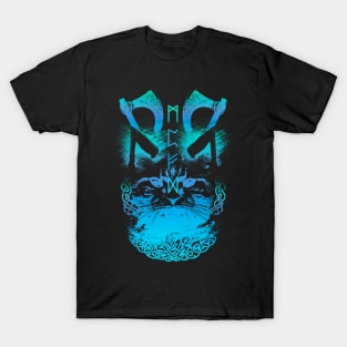 Abstract Cat in Viking Style - Blue T-Shirt